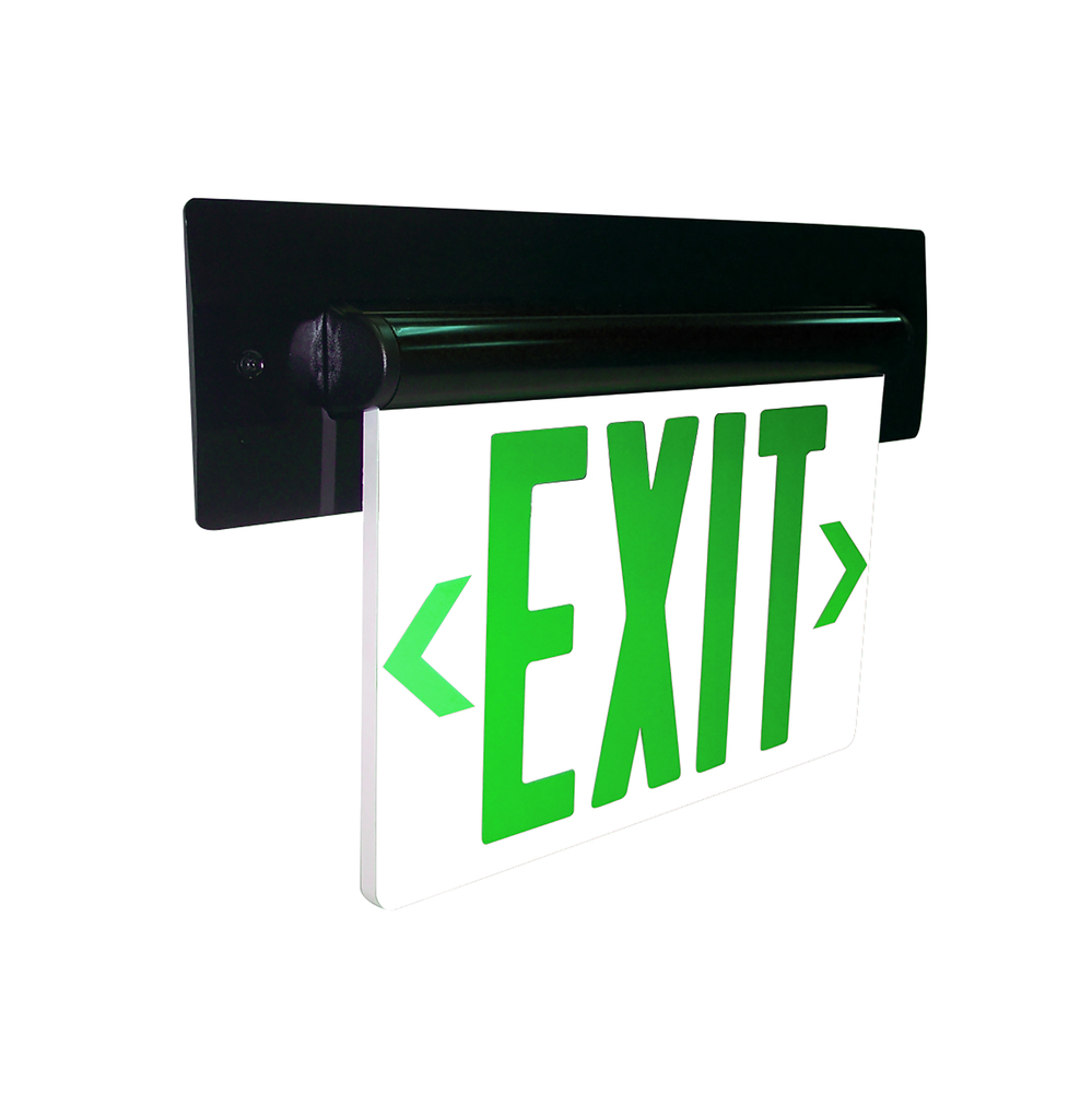 Recessed Adjustable LED Edge-Lit Exit Sign, Battery Backup, 6" Green Letters, Single Face /