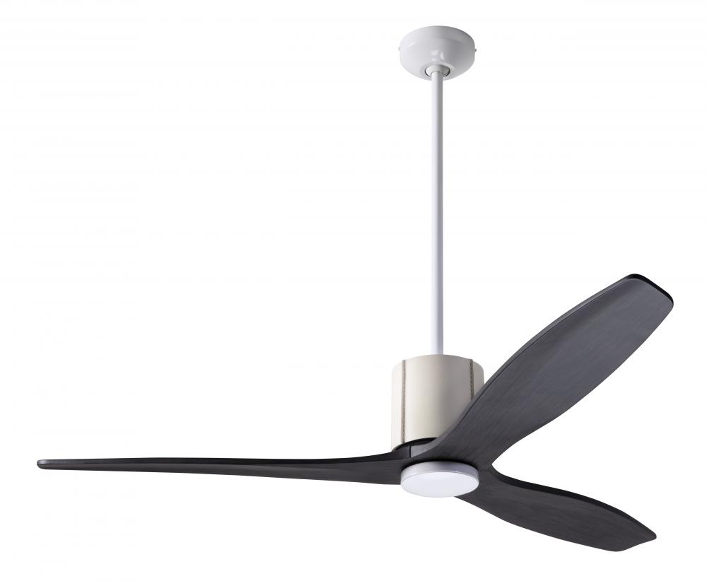 LeatherLuxe DC Fan; Gloss White Finish with Ivory Leather; 54" Ebony Blades; No Light; Wall/Remo