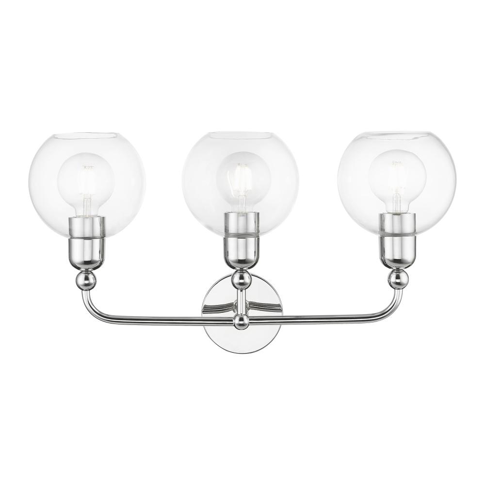 3 Light Polished Chrome Sphere Vanity Sconce