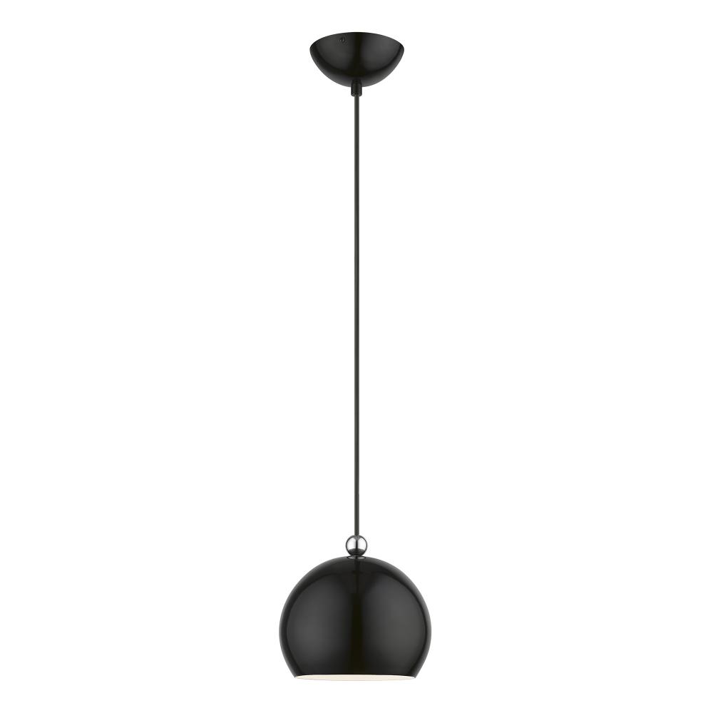 1 Light Shiny Black with Polished Chrome Accents Globe Mini Pendant