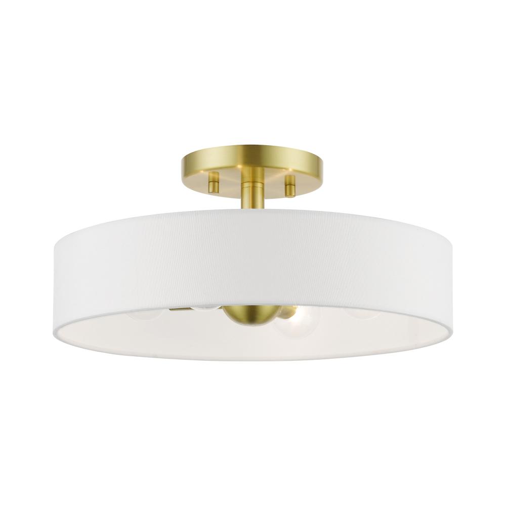 4 Light Satin Brass with Shiny White Accents Semi-Flush