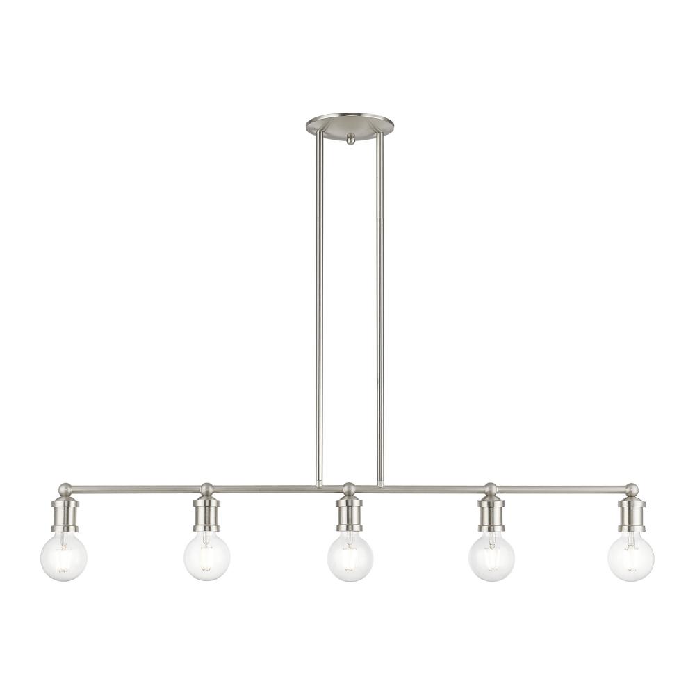 5 Light Brushed Nickel Large Linear Chandelier