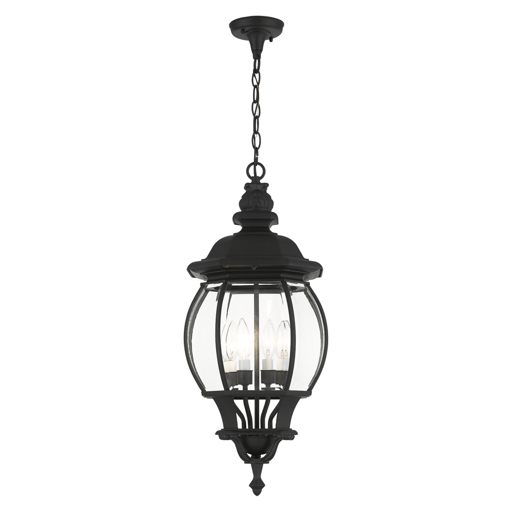 4 Lt Textured Black  Outdoor Pendant Lantern