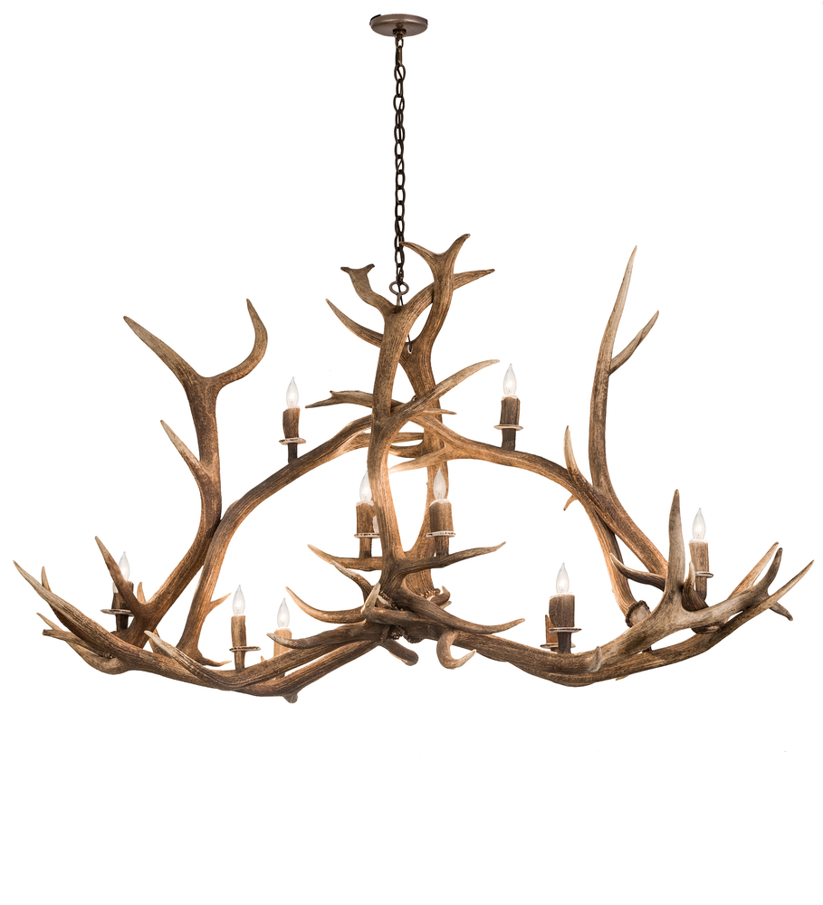 70" Long Antlers Elk 10 Light Oblong Chandelier