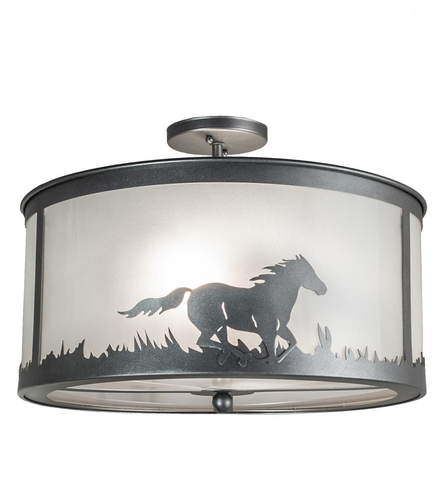 19" Wide Running Horses Semi-Flushmount