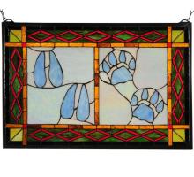 Meyda Blue 74144 - 26.5"W X 17.5"H Deer & Cougar Tracks Stained Glass Window