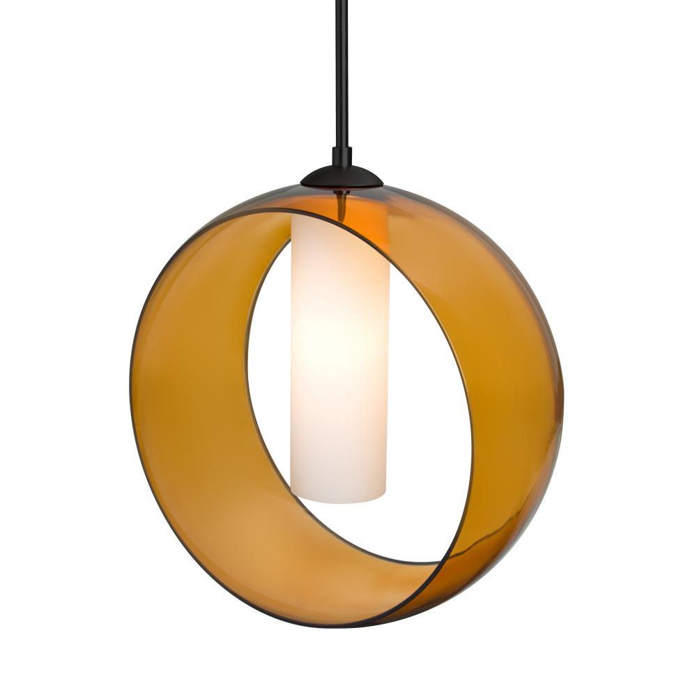 Besa, Plato Cord Pendant, Amber/Opal, Black Finish, 1x60W MAX E26 Base