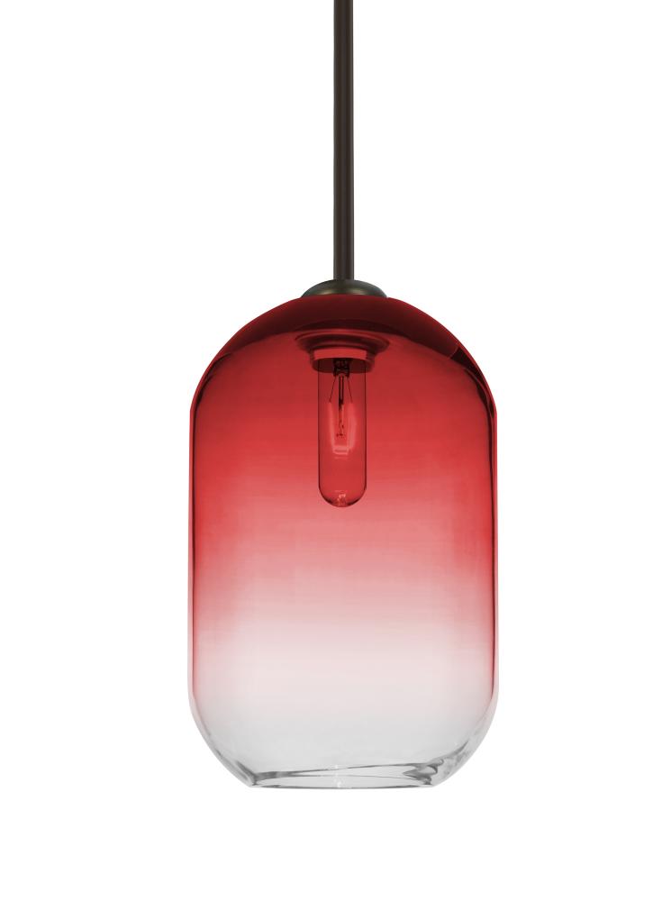 Besa, Omega 12 Stem Pendant,Red/Clear, Bronze Finish, 1x60W Medium Base