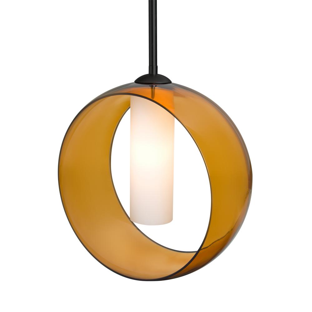 Besa, Plato Stem Pendant, Amber/Opal, Black Finish, 1x60W MAX E26 Base