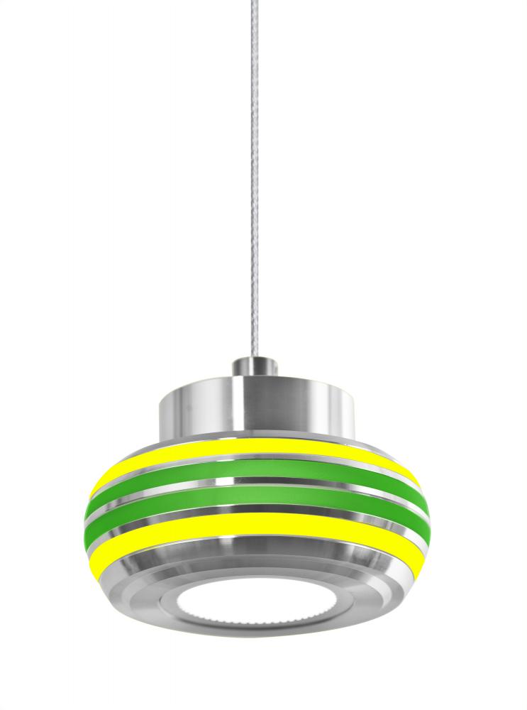 Besa, Flower Cord Pendant, Yellow/Green, Satin Nickel Finish, 1x6W LED