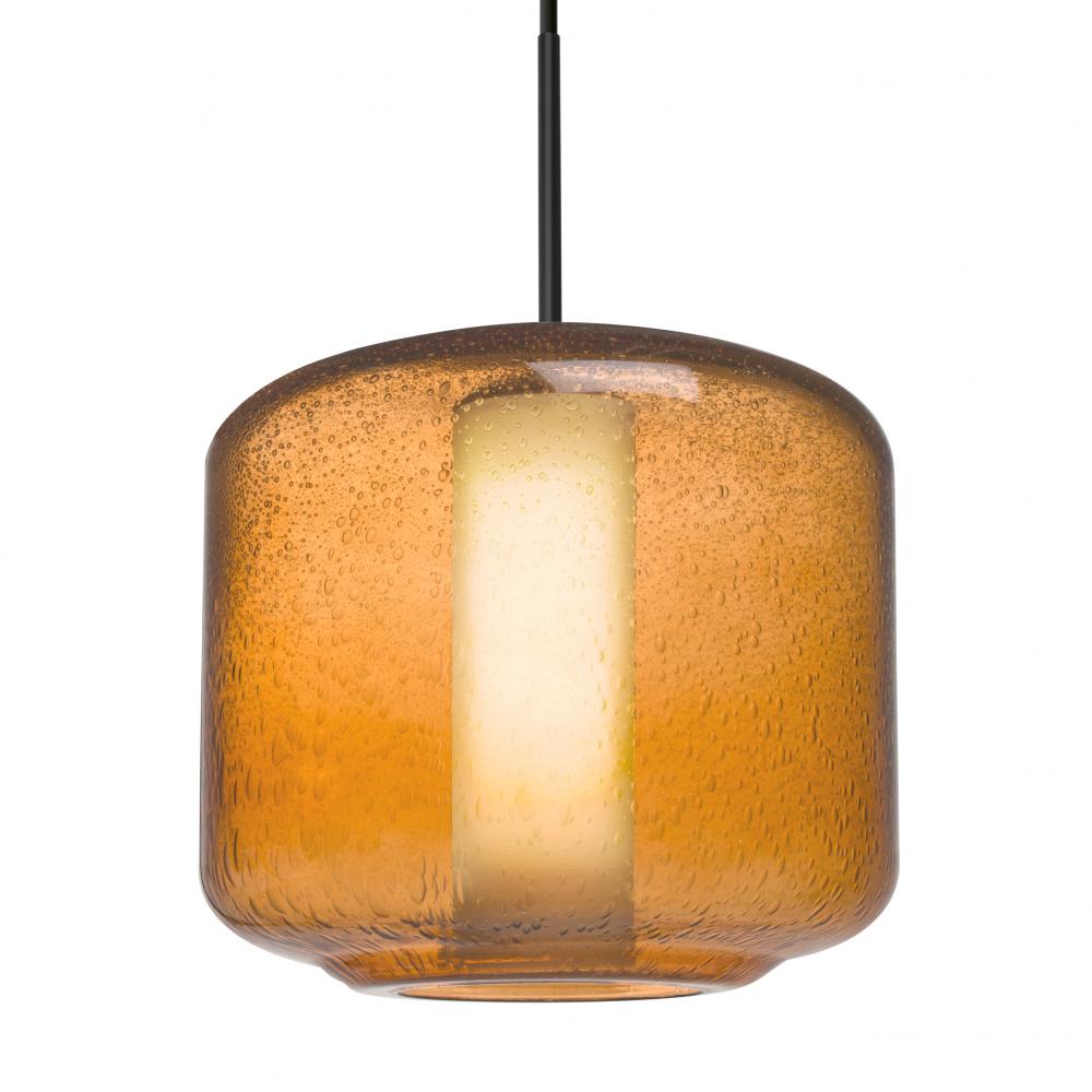 Besa Niles 10 Pendant For Multiport Canopy, Amber Bubble/Opal, Black Finish, 1x60W MAX E26 Base