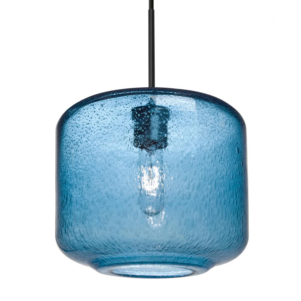 Besa Niles 10 Pendant For Multiport Canopy, Blue Bubble, Black Finish, 1x60W MAX E26 Base