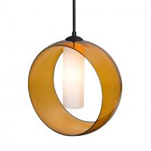 Besa Lighting 1JC-PLATOAM-BK - Besa, Plato Cord Pendant, Amber/Opal, Black Finish, 1x60W MAX E26 Base