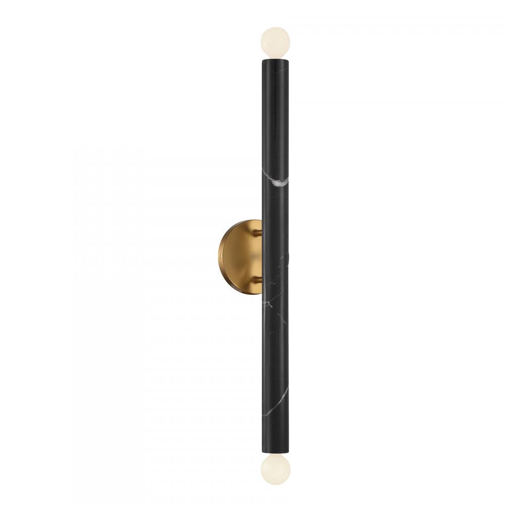 Callaway 2-Light Wall Sconce in Black Marble with Warm Brass