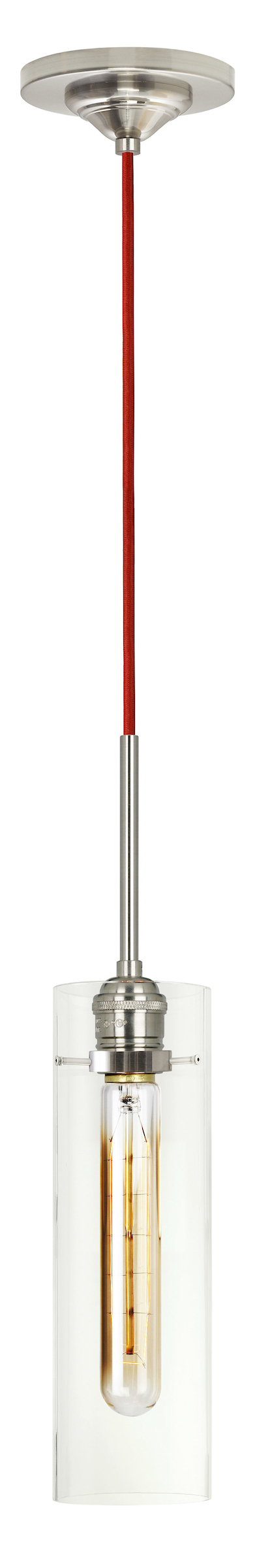 Pendant Retro Kitchen Tubular Clear Satin Nickel  Red Cord