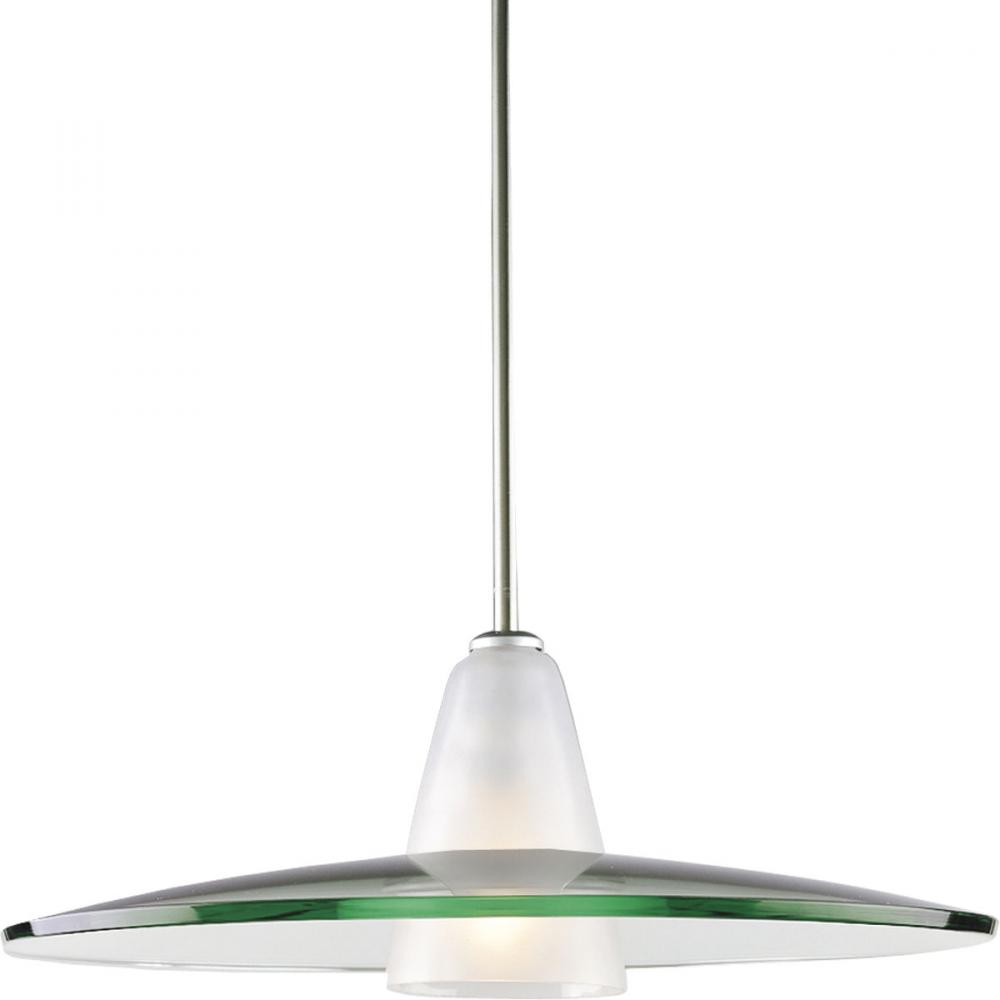 Modern Pendant One-Light Brushed Nickel Clear and Etched Glass Pendant Light