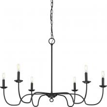 Progress P400292-31M - Canebrake Collection Six-Light Matte Black Farmhouse Chandelier Light