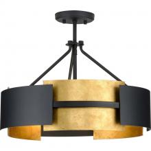 Progress P350203-031 - Lowery Collection Three-Light Textured Black Industrial Luxe Semi-Flush Mount with Distressed Gold L