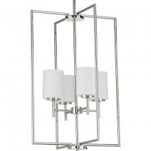 Progress P500206-104 - Replay Collection Four-Light Polished Nickel Etched White Glass Modern Pendant Light