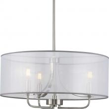 Progress P500243-009 - Riley Collection Three-Light Brushed Nickel Organza Shade New Traditional Pendant Light