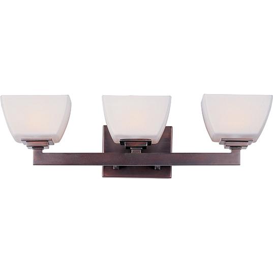 Three Light Oil Rubbed Bronze Satin White Glass Vanity