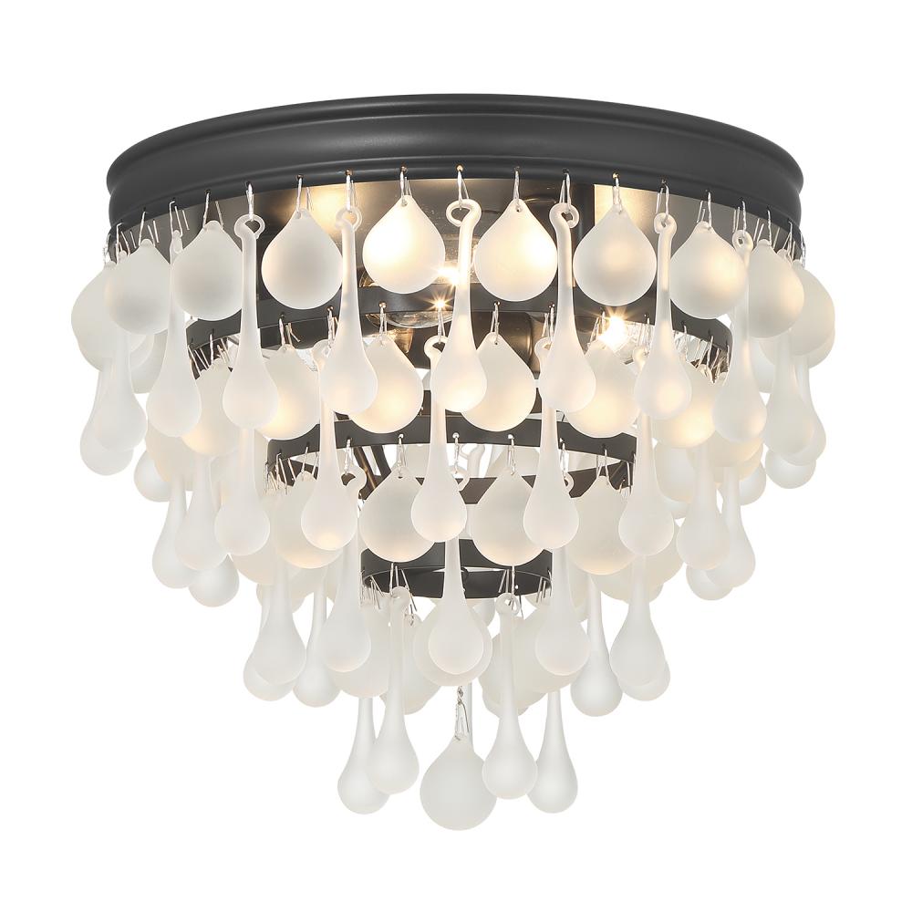 Calypso 3 Light Crystal Teardrop Matte Black Flush Mount