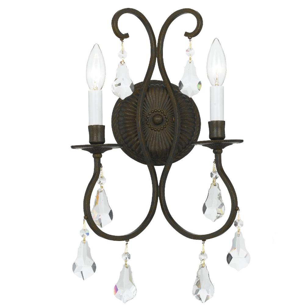 Ashton 2 Light Hand Cut Crystal English Bronze Sconce