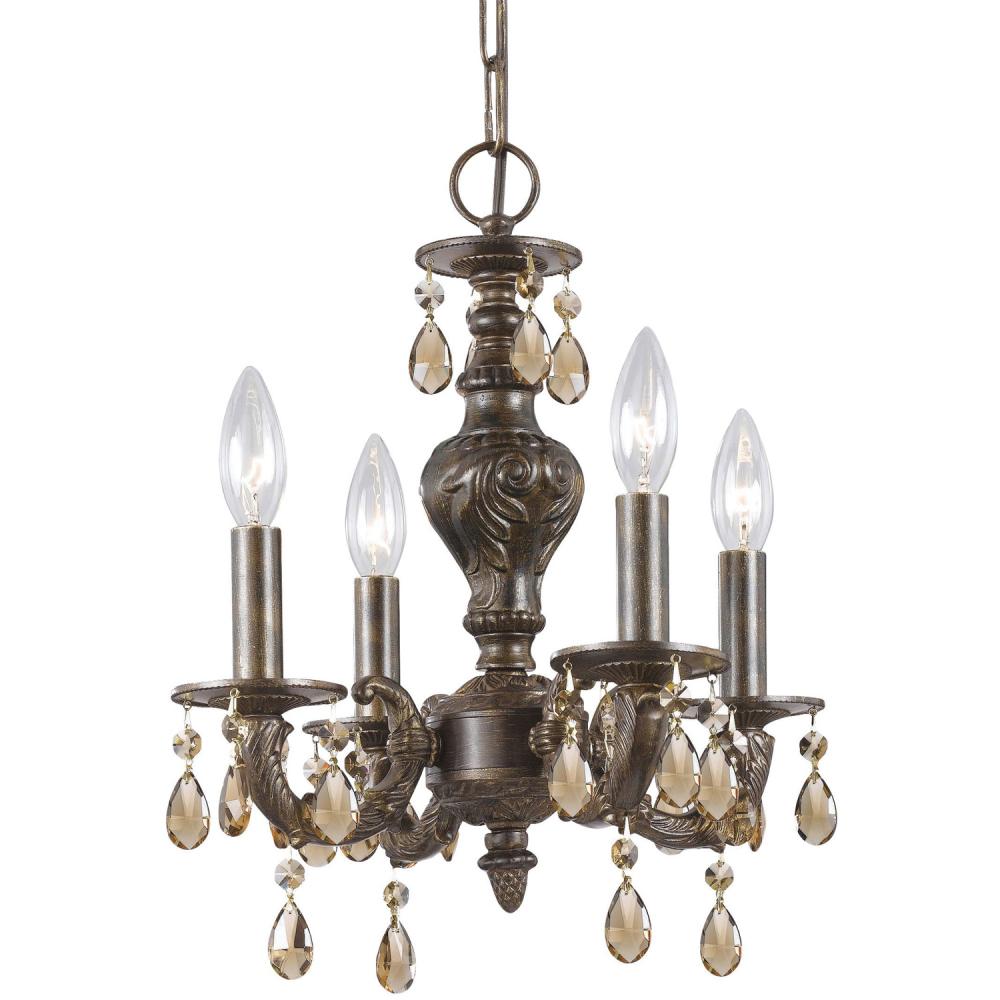 Paris Market 4 Light Golden Teak Swarovski Strass Crystal Venetian Bronze Mini Chandelier