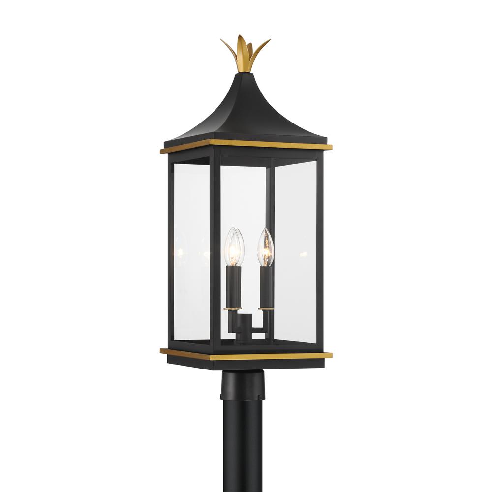 Simpson 3 Light Matte Black + Textured Gold Outdoor Post