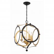 Crystorama ODE-704-BK-GA - Odelle 4 Light Black + Antique Gold Lantern Chandelier