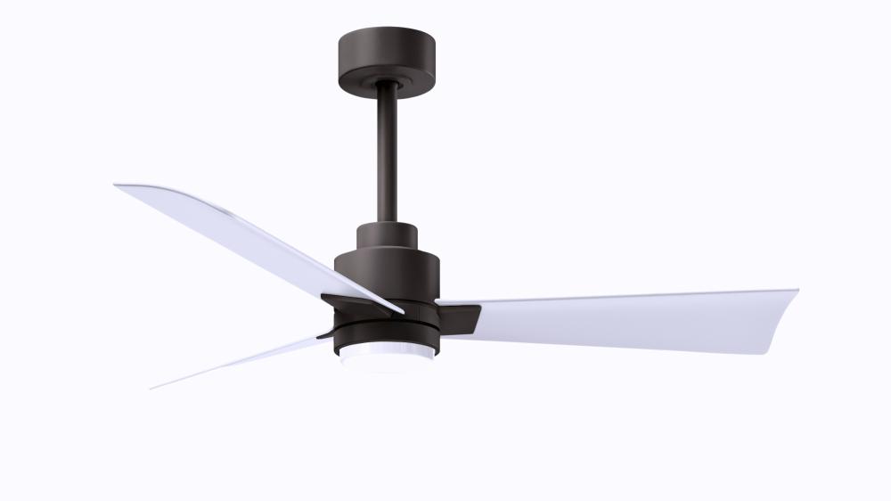 Alessandra 3-blade transitional ceiling fan in textured bronze finish with matte white blades. Opt