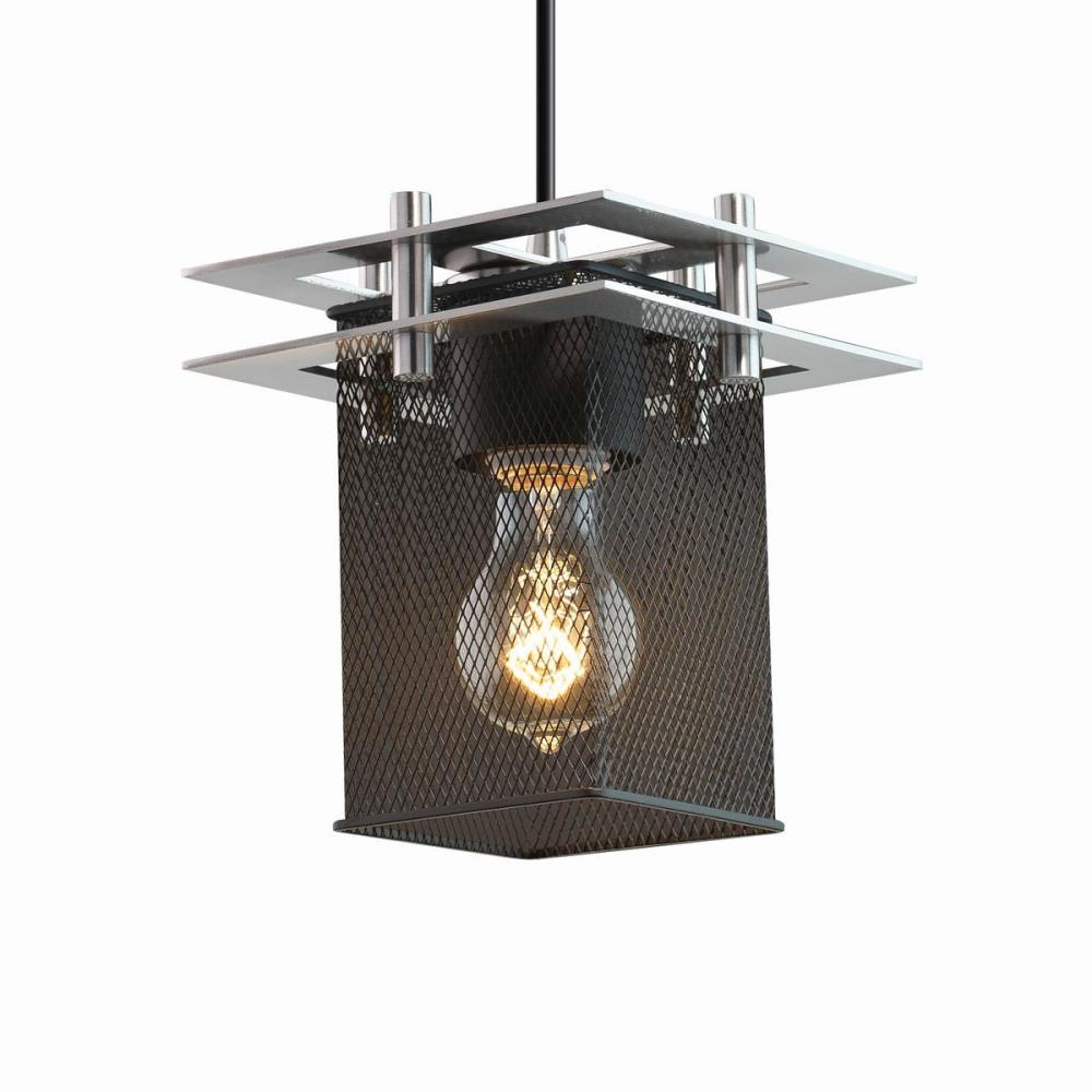 Metropolis 1-Light Small Pendant - Square Frame (2 Flat Bars)