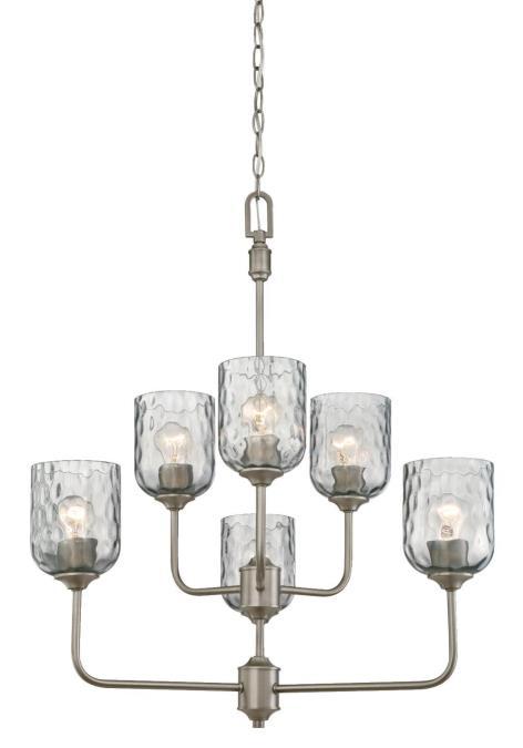 6 Light Chandelier Dark Pewter Finish Smoke Grey Hammered Glass