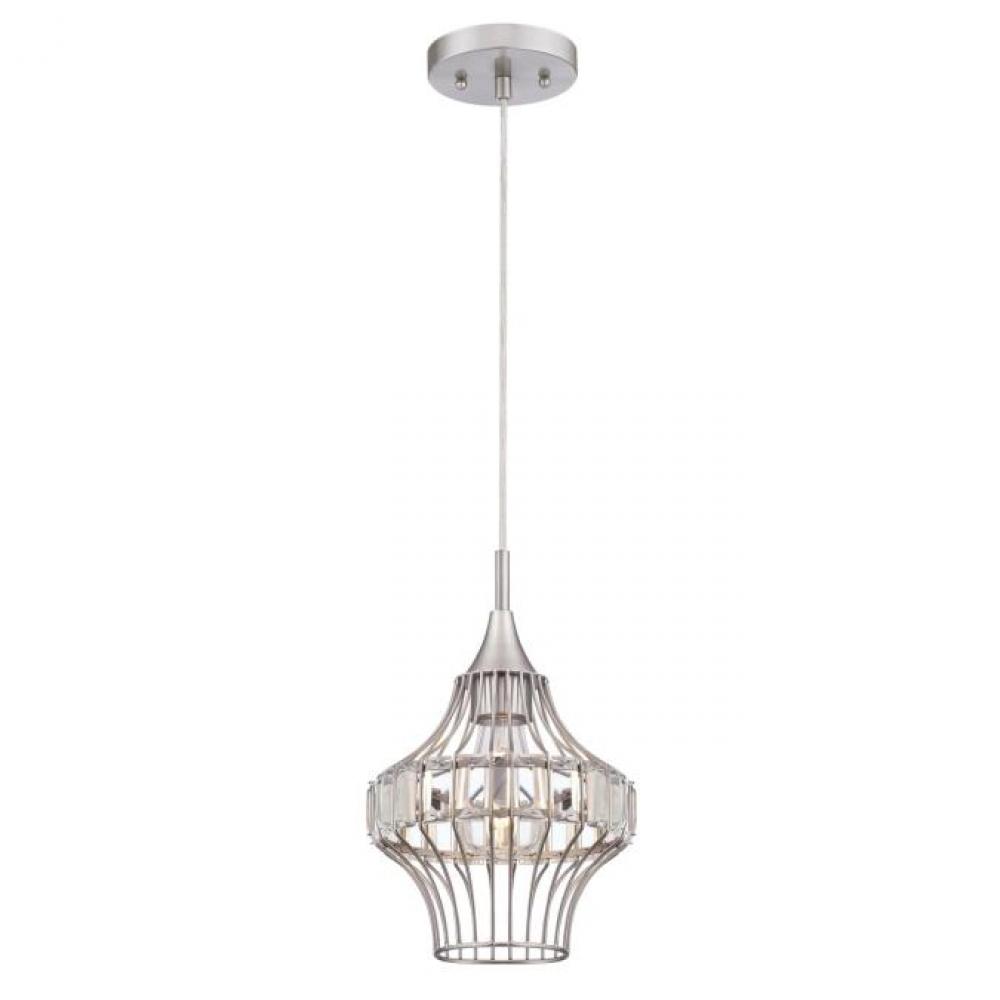 Mini Pendant Brushed Nickel Finish Crystal Prism Cage Shade