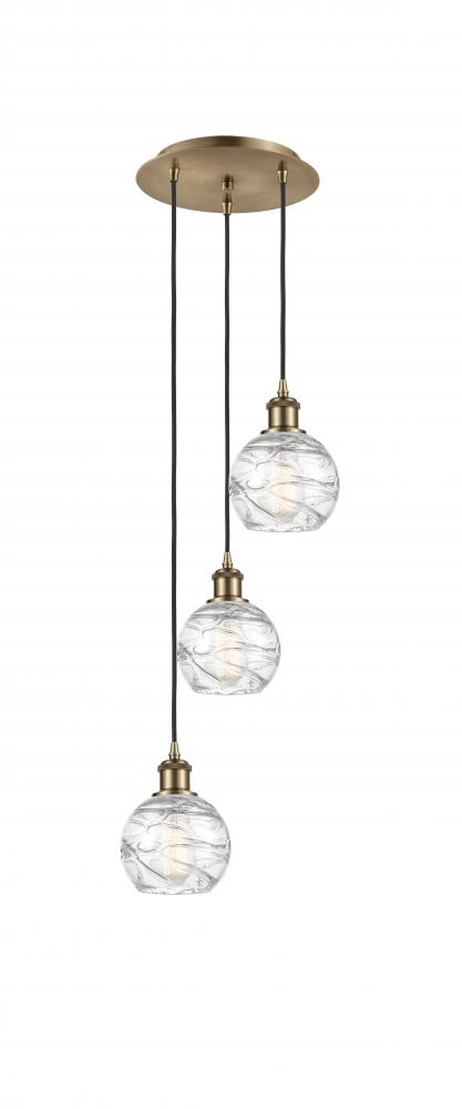 Athens Deco Swirl - 3 Light - 12 inch - Antique Brass - Cord hung - Multi Pendant