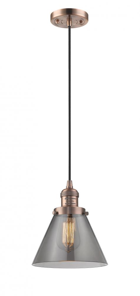 Cone - 1 Light - 8 inch - Antique Copper - Cord hung - Mini Pendant