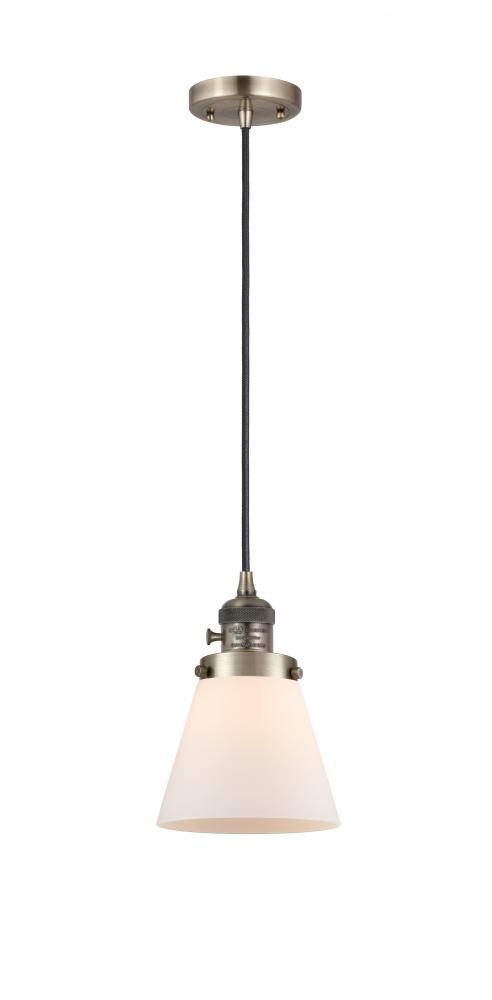 Cone - 1 Light - 6 inch - Antique Brass - Cord hung - Mini Pendant