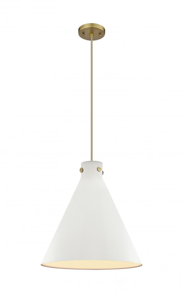 Newton Cone - 1 Light - 18 inch - Brushed Brass - Cord hung - Pendant