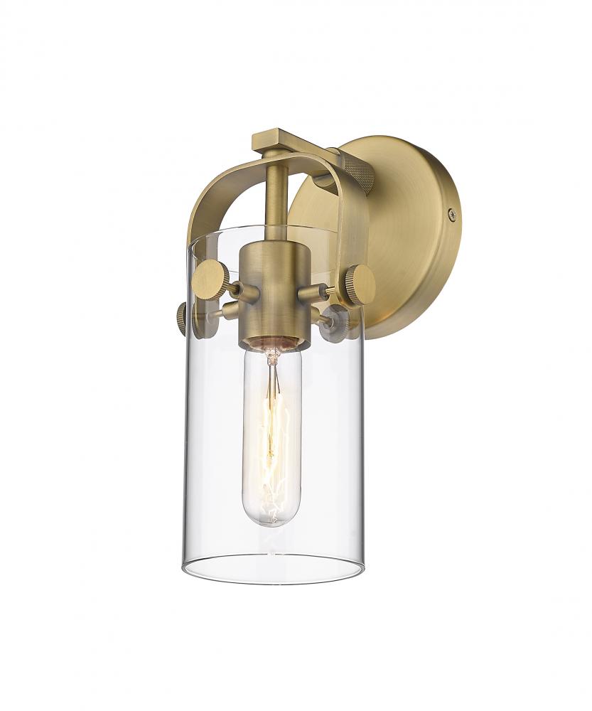 Pilaster - 1 Light - 7 inch long Glass - Brushed Brass - Sconce