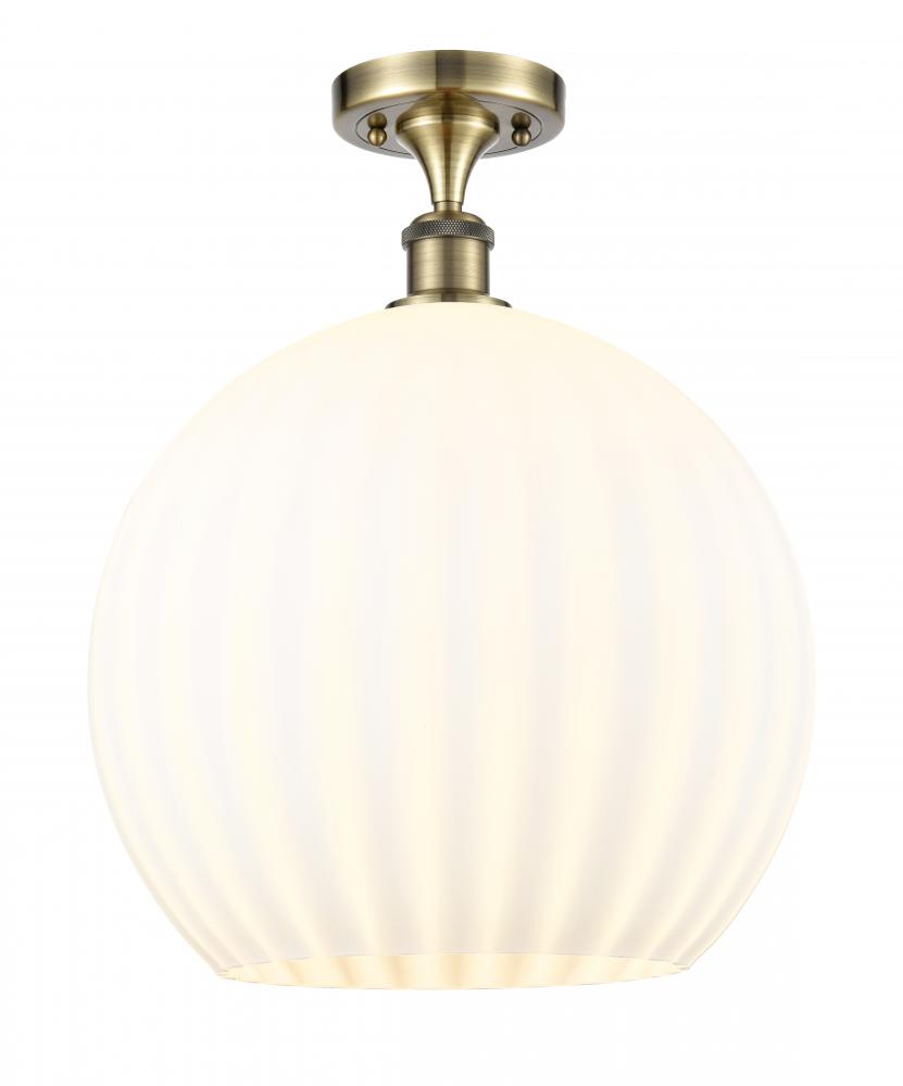 White Venetian - 1 Light - 14 inch - Antique Brass - Semi-Flush Mount