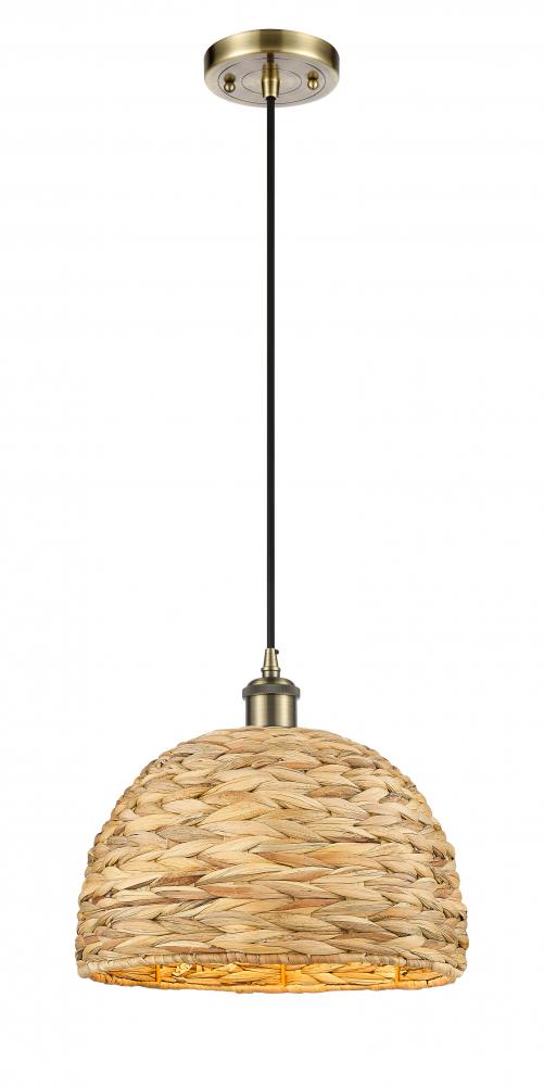 Woven Rattan - 1 Light - 12 inch - Antique Brass - Mini Pendant