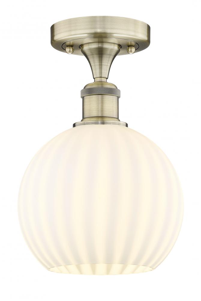 White Venetian - 1 Light - 8 inch - Antique Brass - Semi-Flush Mount