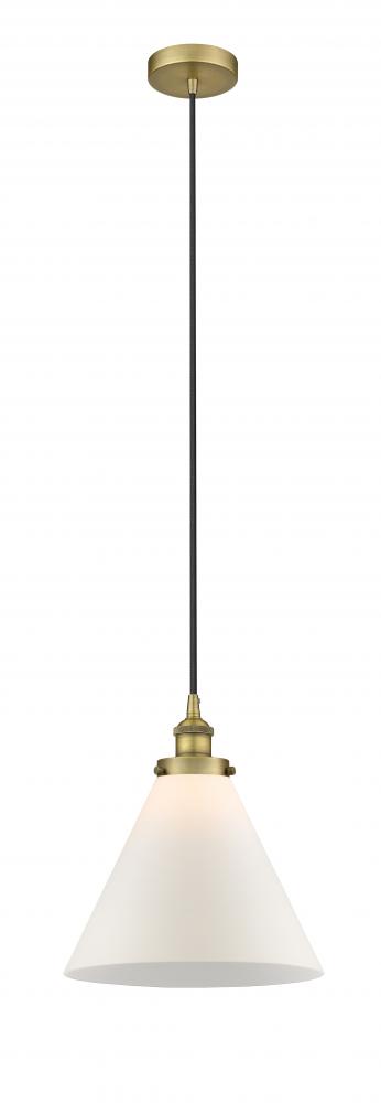 Cone - 1 Light - 12 inch - Brushed Brass - Cord hung - Mini Pendant