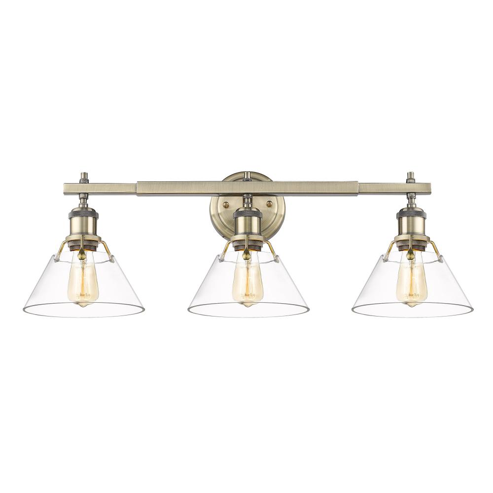 Orwell AB 3 Light Bath Vanity in Aged Brass with Clear Glass