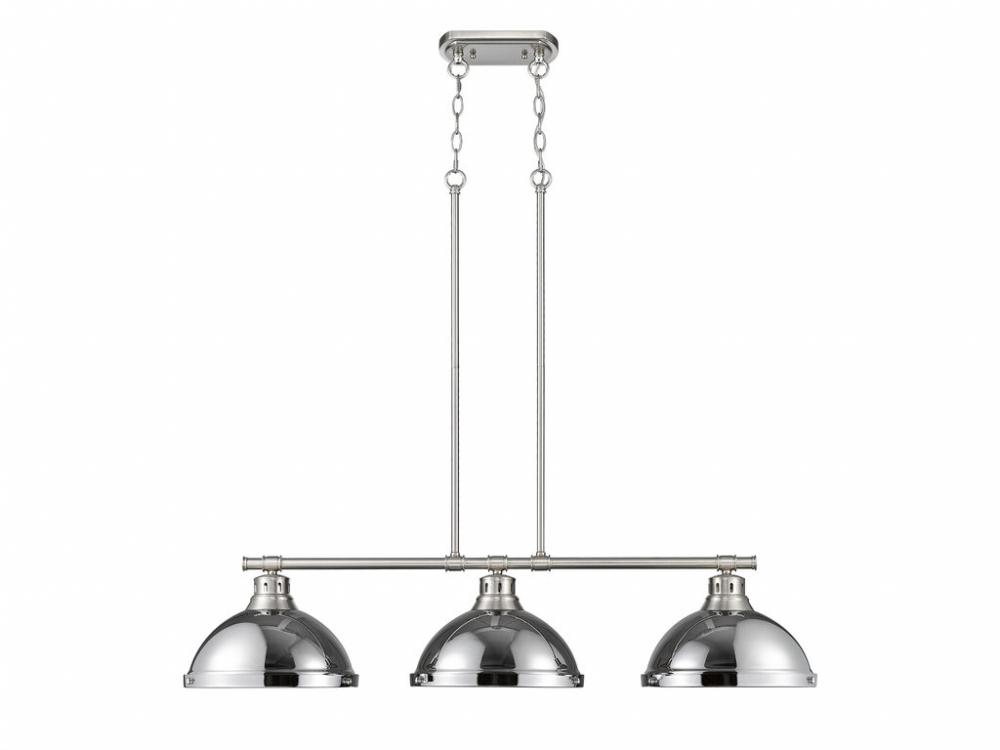 Duncan 3-Light Linear Pendant in Pewter with Chrome