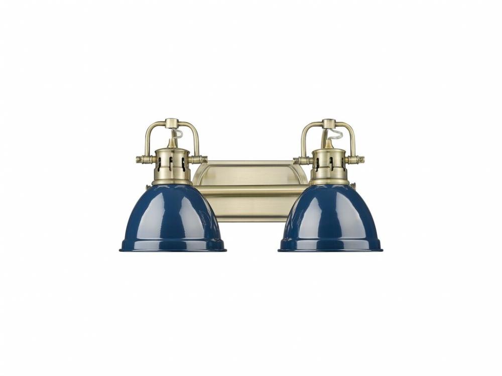 Duncan 2-Light Bath Vanity in Aged Brass with Matte Navy