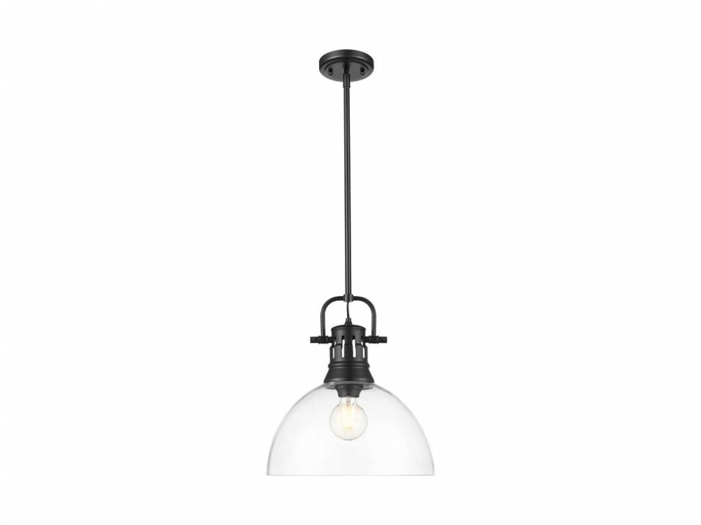 Duncan 1-Light Pendant with Rod in Matte Black with Clear Glass