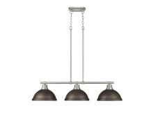 Golden 3602-3LP PW-RBZ - Duncan 3-Light Linear Pendant in Pewter with Rubbed Bronze