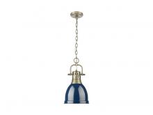 Golden 3602-S AB-NVY - Duncan Small Pendant with Chain in Aged Brass with Matte Navy