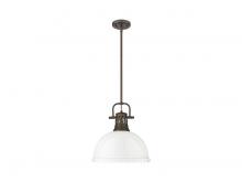 Golden 3604-L RBZ-WH - Duncan 1-Light Pendant with Rod in Rubbed Bronze with White